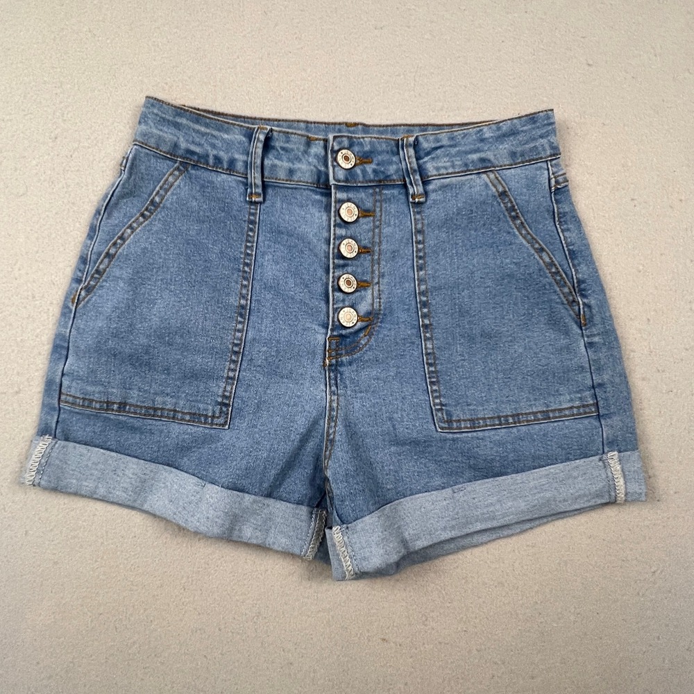Sidefeel Denim Shorts Womens 28 Blue High Rise Button Fly Cuffed Casual Summer